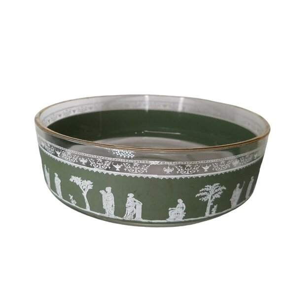 vitg Jeanette Hellenic Green Frosted Glass Serving Bowl  9” Greek Revival - Picture 2 of 7